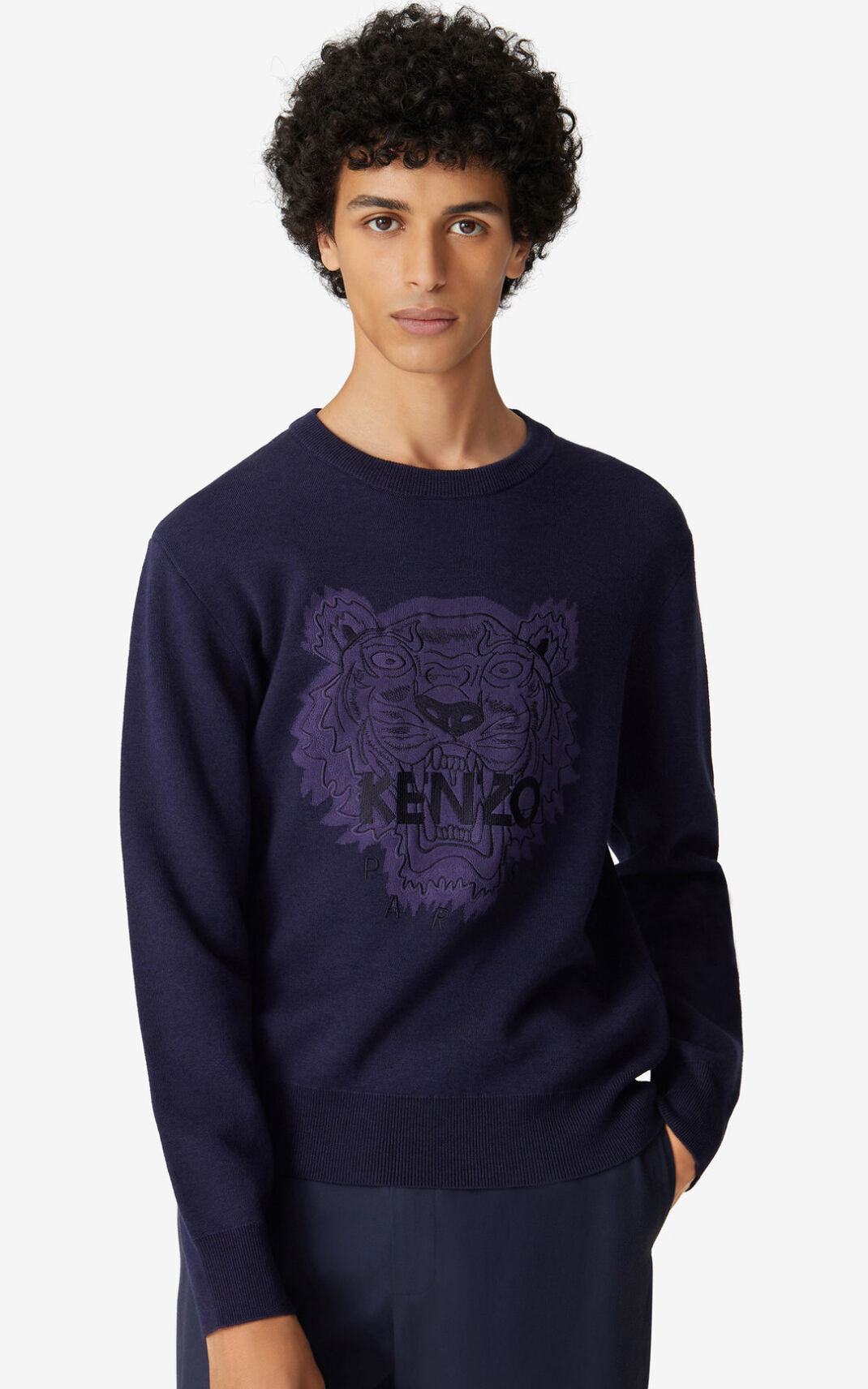 Kenzo Tiger Pulóver Férfi Sötétkék Kék | ID.920801